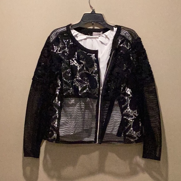 ASOS long sleeve netting/appliqué jacket.  Black size large 14 - Picture 1 of 7